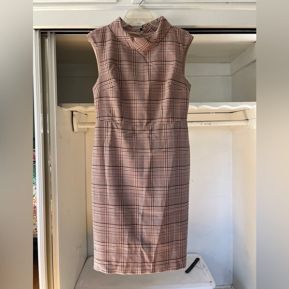 Ann Taylor Checkered Midi Dress - Pink and Black